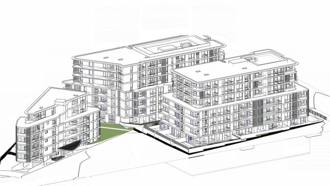 An artist's impression of a proposed $71 million, 124-apartment complex close to Northern Beaches Hospital at Frenchs Forest. Picture: BMHP Architecture