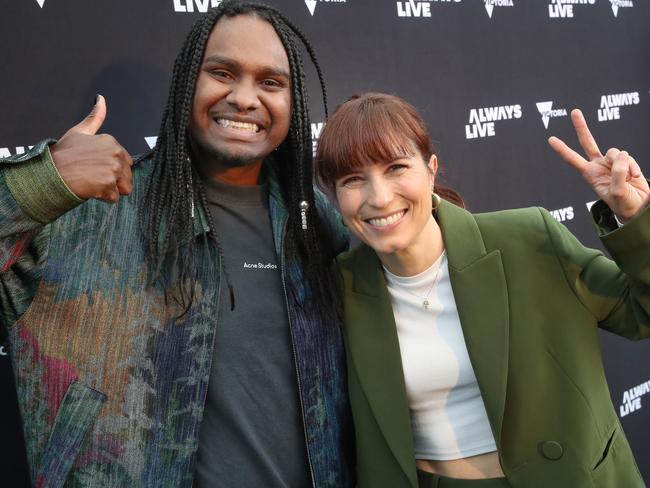 Premier  Jacinta Allan makes an announcement regarding Always Live. Baker Boy and Missy Higgins were at the launch. Wednesday, August 14. 2024. Picture: David Crosling