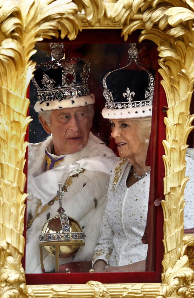 King Charles III and Queen Camilla during the Coronation ceremony on May 6, 2023. Picture: Getty Images