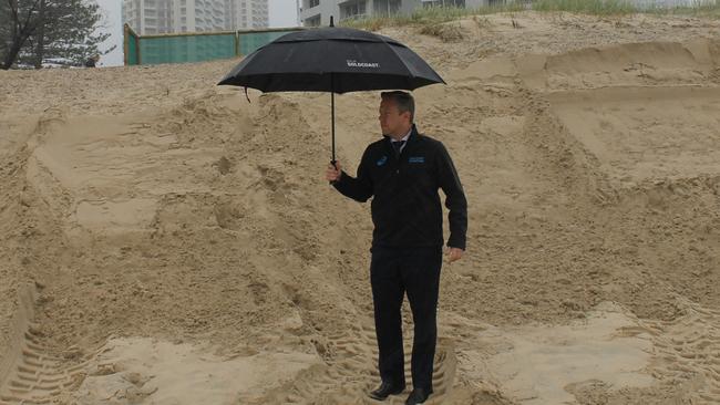 Acting Mayor Cameron Caldwell inspected Gold Coast beaches this morning. Picture: Luke Mortimer