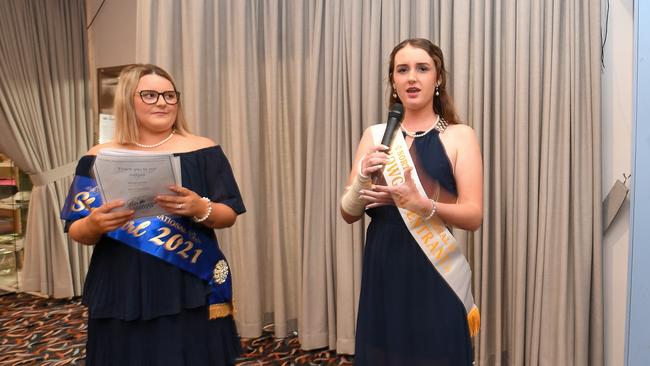 Left: 2021 Young Woman of the Year and North Coast National Showgirl Jenna Fisher interviewing Evans Head teen showgirl candidate Holly Layton at the East Lismore Bowling Club for the 2022 showgirl competition. Picture: Cath Piltz