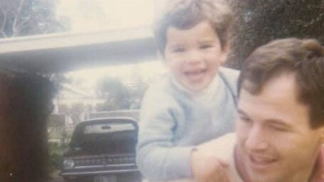 A young Peter Malinauskas with dad Peter snr and the family's 'poo brown Torana' … it would go on to become the Opposition Leader's first car. Picture: supplied.