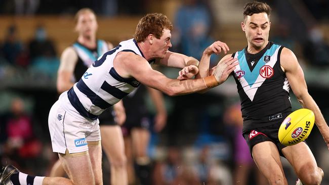 Gary Rohan struggled to get near it against the Power — part of a worrying finals trend for the speedy goalsneak. Picture: Getty Images