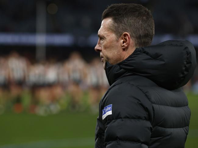 MELBOURNE, AUSTRALIA - AUGUST 18: Magpies head coach Craig McRae looks on after the round 23 AFL match between Collingwood Magpies and Brisbane Lions at Marvel Stadium, on August 18, 2023, in Melbourne, Australia. (Photo by Daniel Pockett/Getty Images)