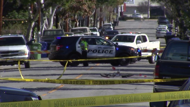 The crash site in Los Angeles where cyclist Agustin Rodriguez Jr died not far from his home. Picture: KABC