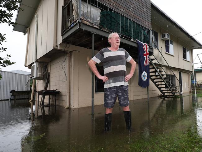 A monsoonal tropical low pressure system has brought devastating widespread flooding to North Queensland and parts of Cardwell in Far North Queensland, with over 1000 millimetres of rain recorded in some areas. Cardwell resident Ian Rowe has lived in his Roma Street house for 36 years, and has never seen flood waters rise so high as they did on Sunday night. Picture: Brendan Radke