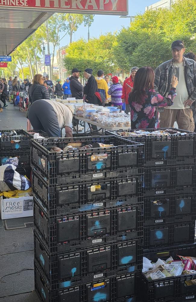 Owner of Austin Knox Office Supplies says he doesn’t mind the queue which begins at his storefront because it was helping “vulnerable” once a week for a few hours. Picture: supplied.