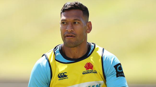 Israel Folau during the NSW Waratahs Super Rugby captain's run at Brookvale Oval, Sydney. Picture: Brett Costello