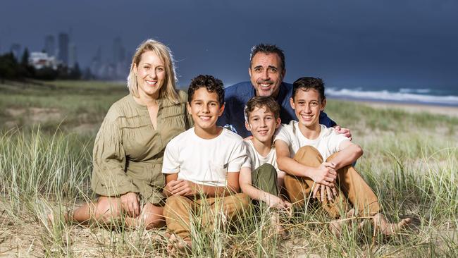 Shaun Glenn O'Neill, 9, was saved by blood transfusions in the womb. His middle name is after the doctor who saved his life. Sharon and Lyndon O’Neill with their boys Oliver, 11, Shaun, 9 and Jackson, 13. Picture: Nigel Hallett