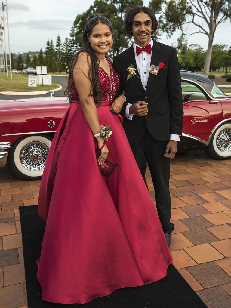 Emily Robinson and Michael Robinson arrive at Wilsonton State High School formal at USQ, Wednesday, November 18, 2020. Picture: Kevin Farmer