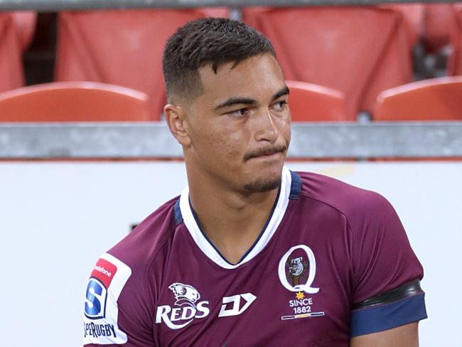 Reds centre Jordan Petaia after limping off injured for the Queensland Reds against the Crusaders at Suncorp Stadium. Photo: Chris Cutler, Sportography