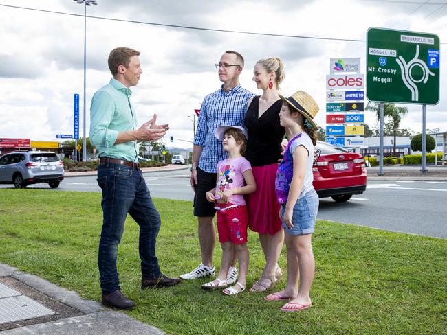 Julian Simmonds campaigning in Ryan. Picture: AAP