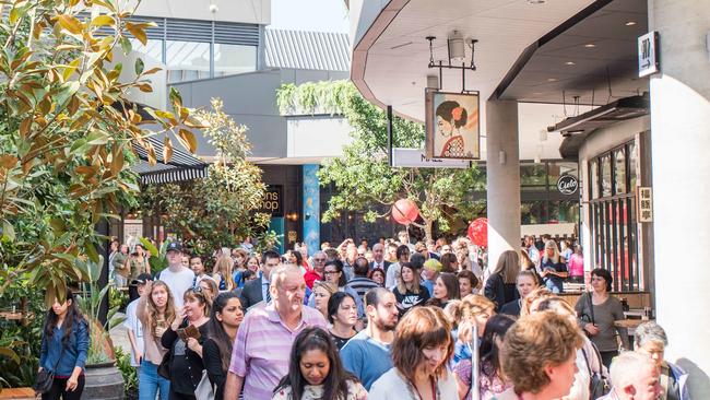 Crowds flock to the opening of the $80m dining and entertainment precinct in 2018.