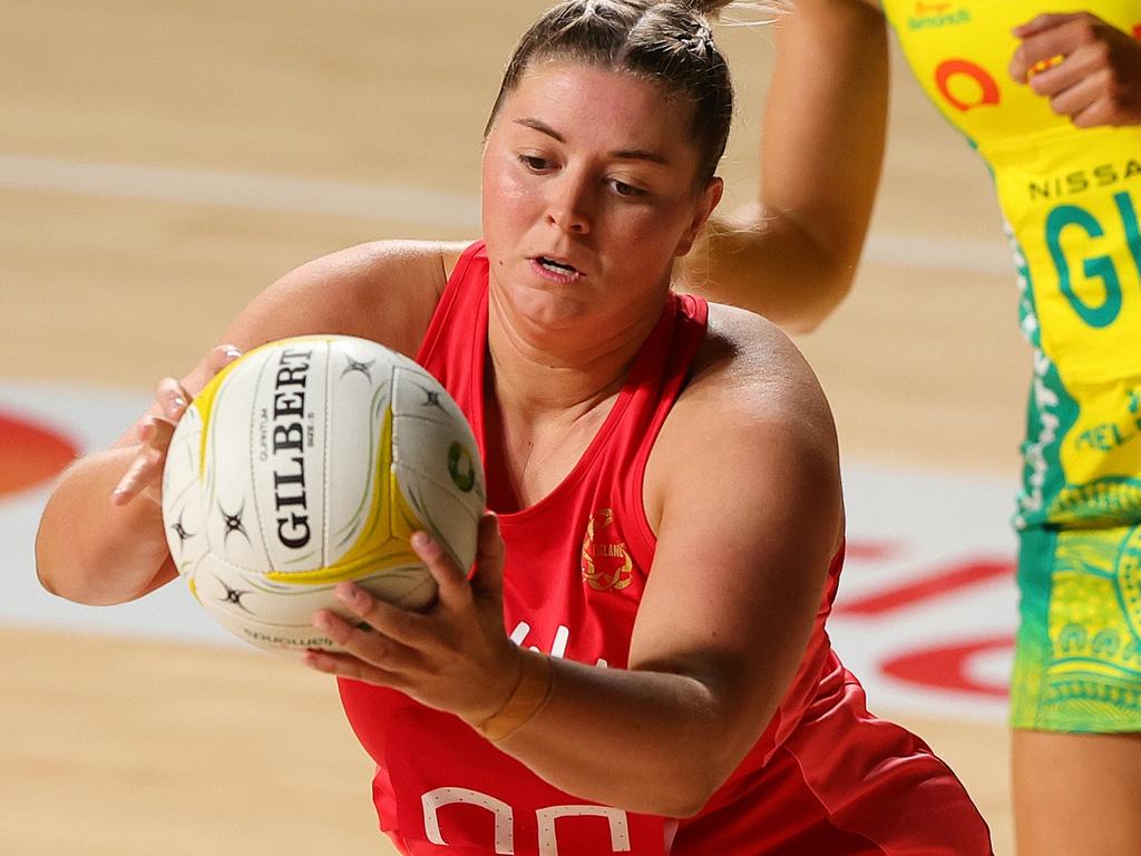 Eleanor Cardwell playing for the Roses in the first Test against the Australian Diamonds. Picture: Sarah Reed/Getty Images