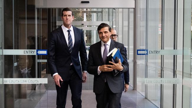 Ben Roberts-Smith and his lawyer Arthur Moses SC leaving the Federal Court in Sydney. Picture: NCA NewsWire/James Gourley