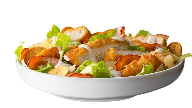 Don’t be fooled by the word salad, the Macca’s Caesar Salad is high in fat. Picture: McDonald’s