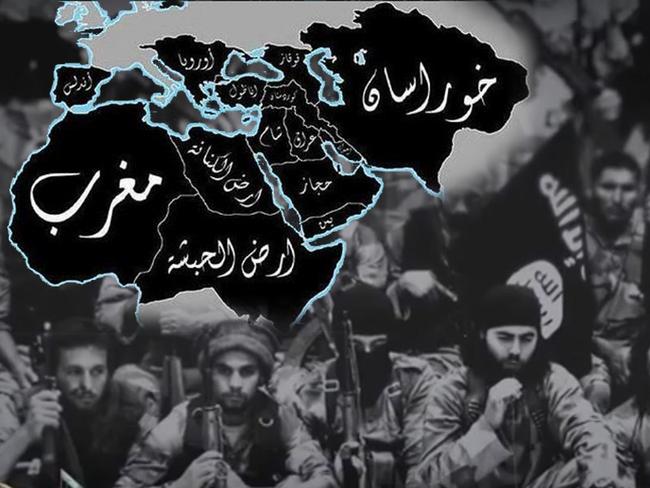 Extent of empire ... Islamic State propaganda shows the reach of the Caliphate they wish to establish.