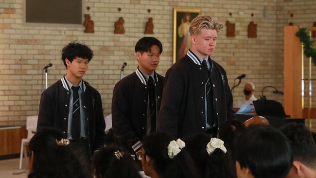 Carlingford High School friends grieve Calvin. Picture: Justin Lloyd