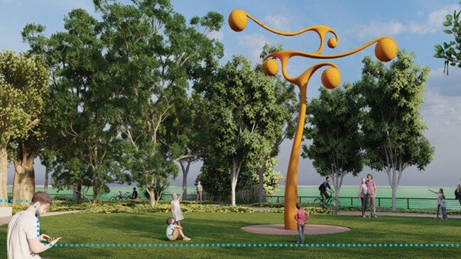 A new monument inspired by Cyclone Tracy has been likened to a “kid’s playground”, “mango tree” and “fallopian tubes”. Picture: City of Darwin Council