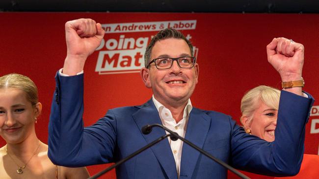 Premier Daniel Andrews during his victory speech after winning the 2022 state election. Picture: Getty Images