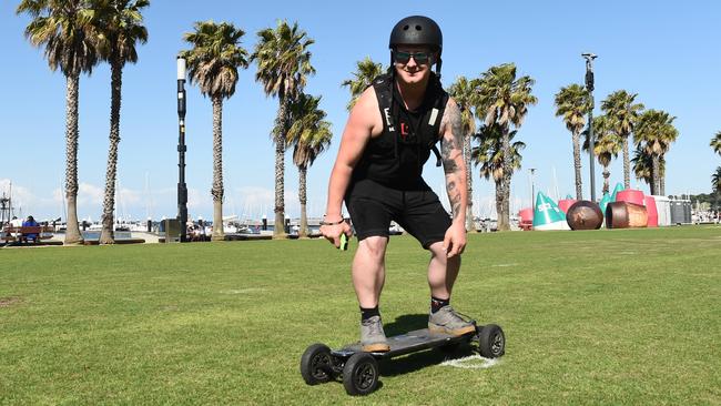 Brandon Gould on New Year’s Eve at Eastern Beach in Geelong. Picture: David Smith