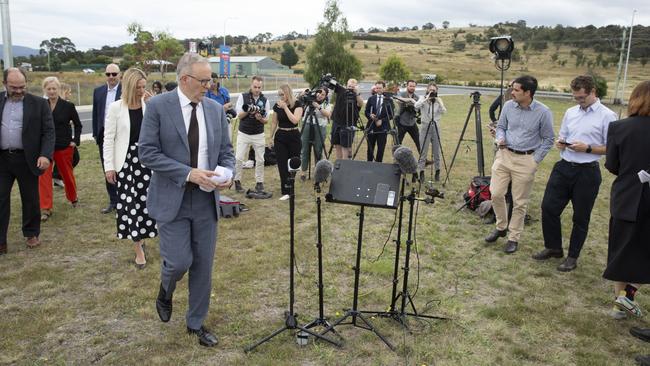 Prime Minister Anthony Albanese appears at a press conference in Hobart. Picture: NewsWire / Eddie Safarik