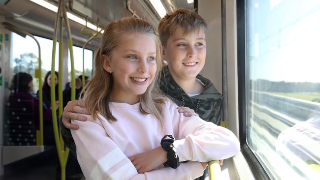 Abigail Williams, 11, and her brother Joseph, 13, check out the view. Picture: David Swift