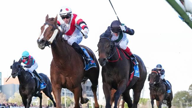 Pinstriped ridden by Ben Allen wins the Stow Storage Memsie Stakes at Caulfield Racecourse on August 31, 2024 in Caulfield, Australia. (Photo by George Sal/Racing Photos via Getty Images)