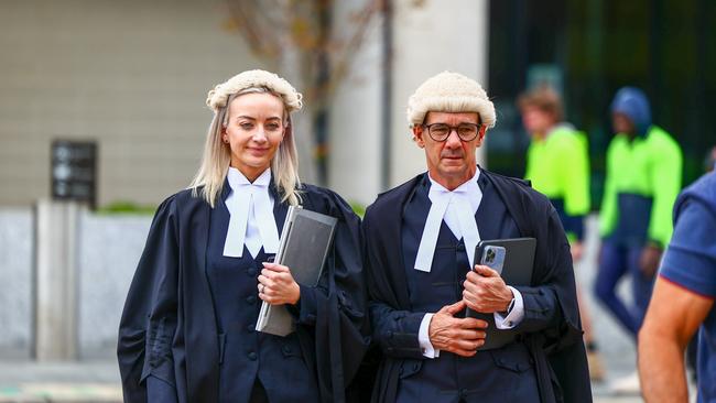 Crown Prosecutor Shane Drumgold and his junior counsel Skye Jerome outside court during the Lehrmann trial.