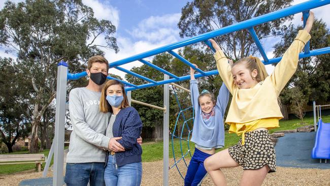 Sam and Matt Cameron with daughters Poppy, 8, and Daisy, 11 Picture: Tim Carrafa