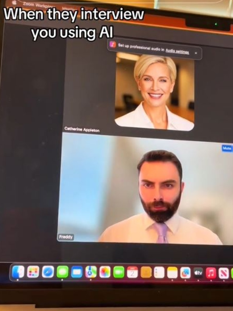 One man can be seen looking confused as the AI bot malfunctions. Picture: TikTok/petobsessed777