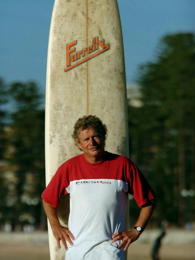 Bernard "Midget" Farrelly, former world champion surfer, at Queenscliff Beach in 2004. Pic Chris Pavlich.