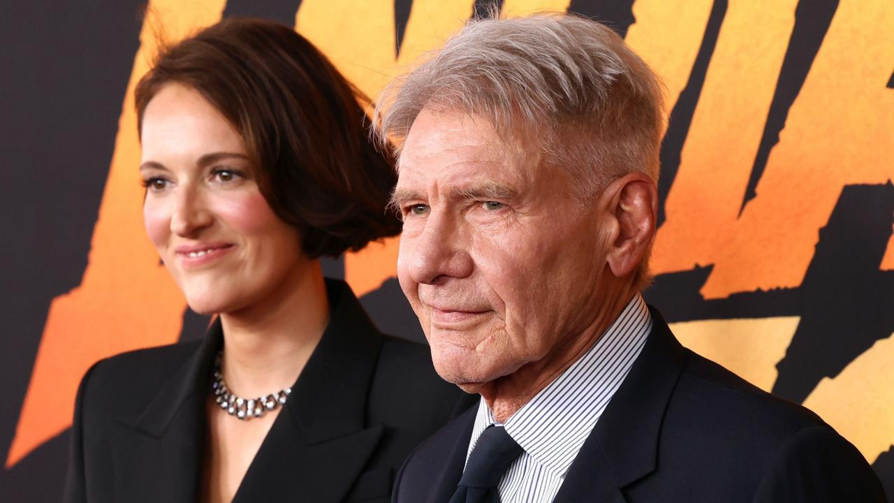 Phoebe Waller-Bridge and Harrison Ford at the Dial of Destiny US premiere... Ford’s last outing as Indy. Picture: Getty Images