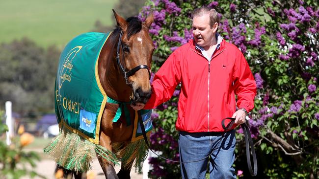 Bryan Martin with his Cox Plate champion Fields of Omagh. Picture: Glenn Daniels