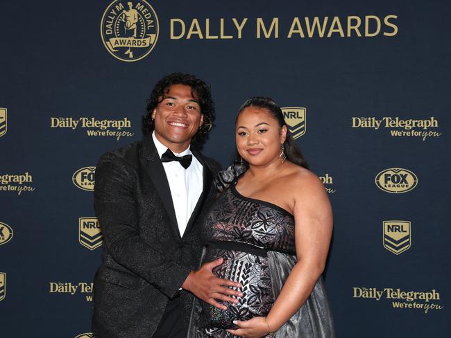 Brian To’o and partner Sala Moesha at the Dally M Medal night. Picture: Mark Kolbe/Getty