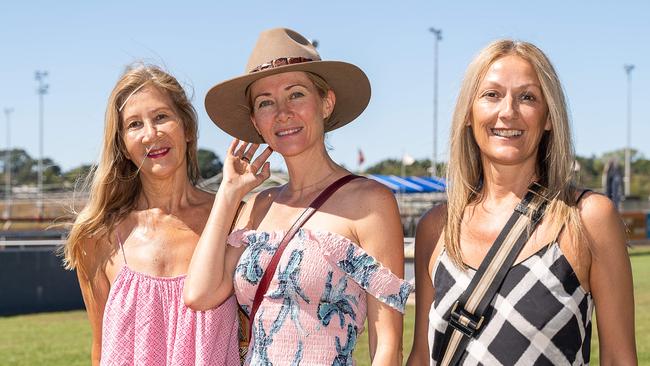 Marie Curtis, mandy Thompson and Anna Mirco at the 2023 Darwin Cup Carnival Guineas Day. Picture: Pema Tamang Pakhrin