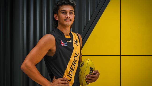 Top AFL draft prospect Ashton Moir in his Glenelg gear at Glenelg Oval. Picture: Naomi Jellicoe