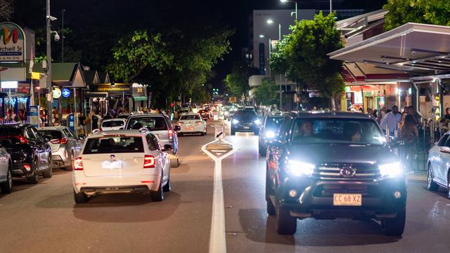 Cars on Mitchell St in the Darwin CBD on New Year’s Eve. Picture: Che Chorley