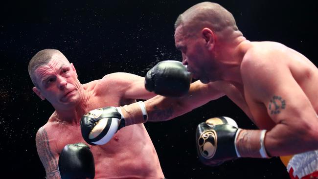 John Wayne-Parr (L) during his points decision victory over Anthony Mundine. Picture: Getty