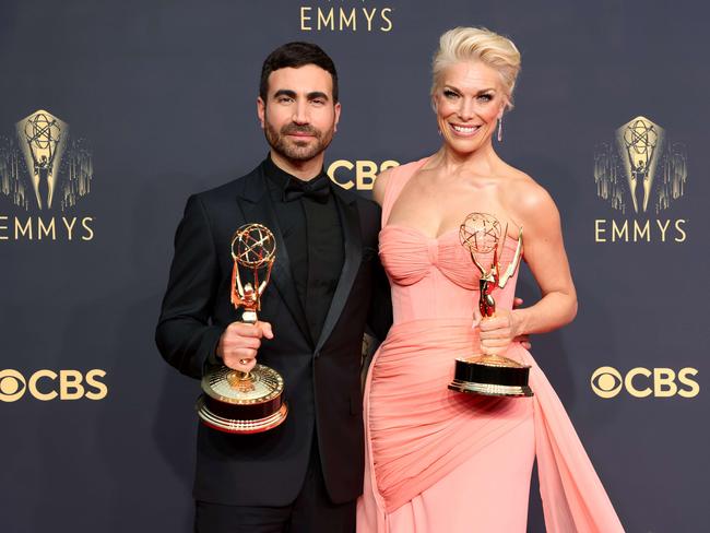 Ted Lasso stars Brett Goldstein and Hannah Waddingham celebrate their wins. Picture: Getty