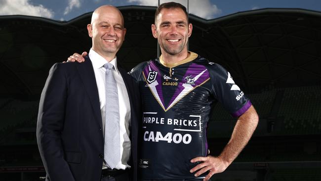 Todd Greenberg and Cameron Smith ahead of his 400th NRL game in July. Picture: Getty