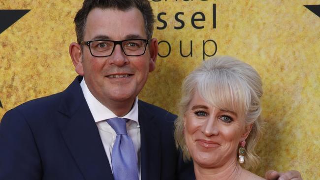 MELBOURNE, AUSTRALIA - MARCH 24: Daniel Andrews and  Catherine Andrews attend the Melbourne premiere Hamilton at Her Majesty's Theatre on March 24, 2022 in Melbourne, Australia. (Photo by Sam Tabone/Getty Images for Hamilton Australia)