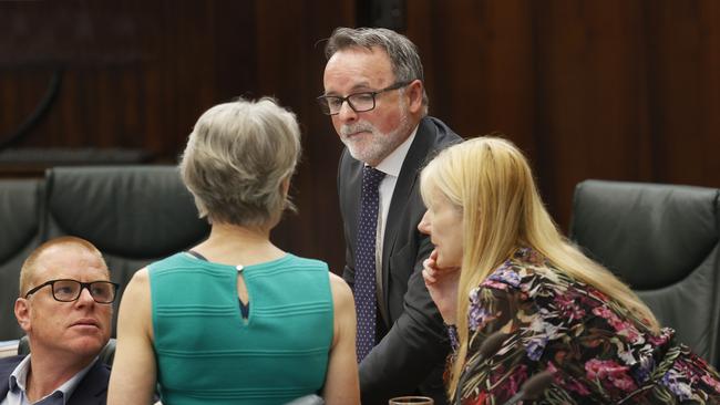 L-R Vica Bayley Greens member for Clark, Doctor Rosalie Woodruff Greens leader, David O'Byrne member for Franklin, Lara Alexander Independent member for Bass. Tasmanian parliament re-called. Picture: Nikki Davis-Jones