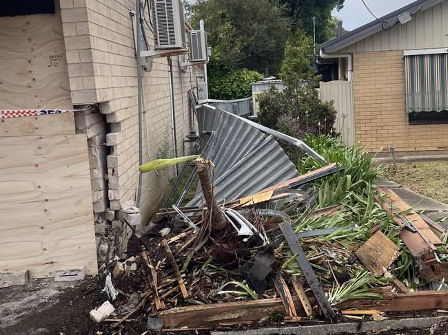 Nearby residents told The Advertiser they heard a loud bang in the middle of the night and were confronted with the trail of destruction. Picture: Ben Brennan