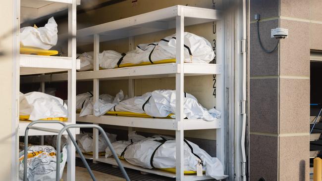 Bodies in a refrigerated trailer used as a mobile morgue by the El Paso County Medical Examiner's office in El Paso, Texas this month. Picture: AFP