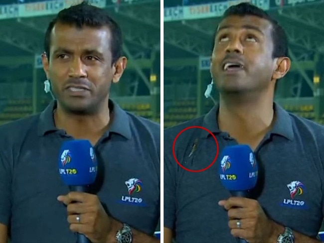 Former cricketer Farveez Maharoof's painfully awkward moment. Picture: Twitter/Neroli Meadows