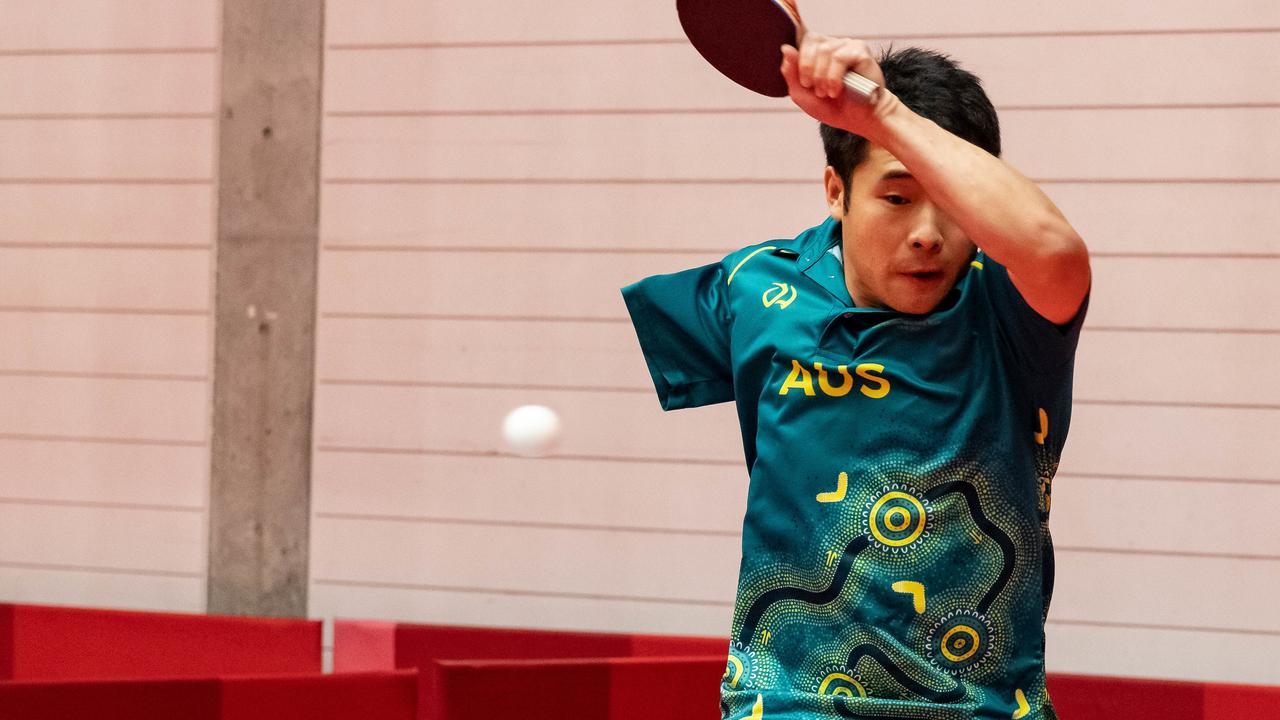 Australia’s Table Tennis Team new addition Lin Ma practicing prior to the start of the 2020 Tokyo Paralympic Games Paralympics Australia / Day -4 Tokyo Japan: Friday 20th Aug 2021 © Sport the library / Greg Smith / PA