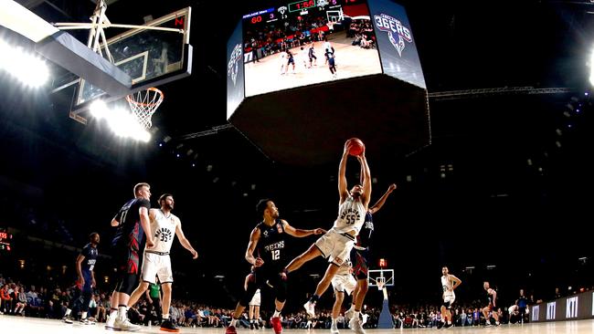 The centrepiece of the new venue at the AEC is the giant ‘cube’ hanging from the ceiling. Picture: Kelly Barnes (AAP).