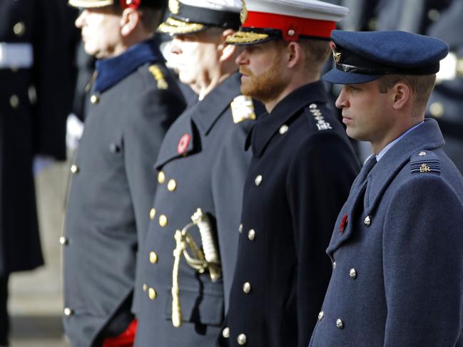 Prince William and Prince Harry attend the Remembrance Sunday ceremony at the Cenotaph in London. Picture: AFP