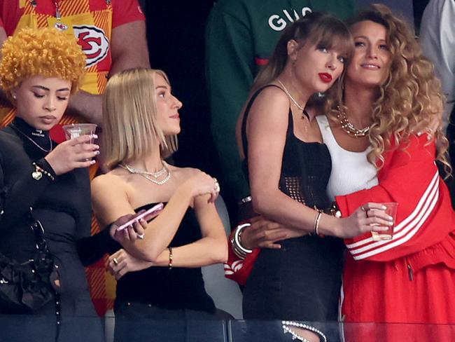 Taylor Swift watched the Super Bowl from a luxurious suite, alongside famous friends including Blake Lively and Ice Spice. Picture: Steph Chambers/Getty Images